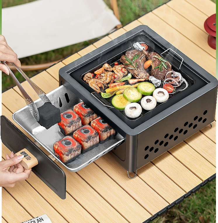 Barbecue stove, home barbecue rack, outdoor barbecue meat boiler, skewers for camping, complete set of enclosed stove