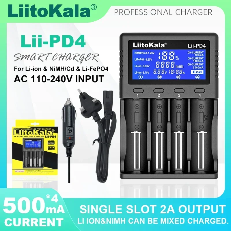 Original Liitokala Lii-PD4  Lii-PD2 3.2V 3.7V 3.8V 1.2V 25500 18650 18350 26650 20700 14500 NiMH Lithium LiFePO4 Battery Charger