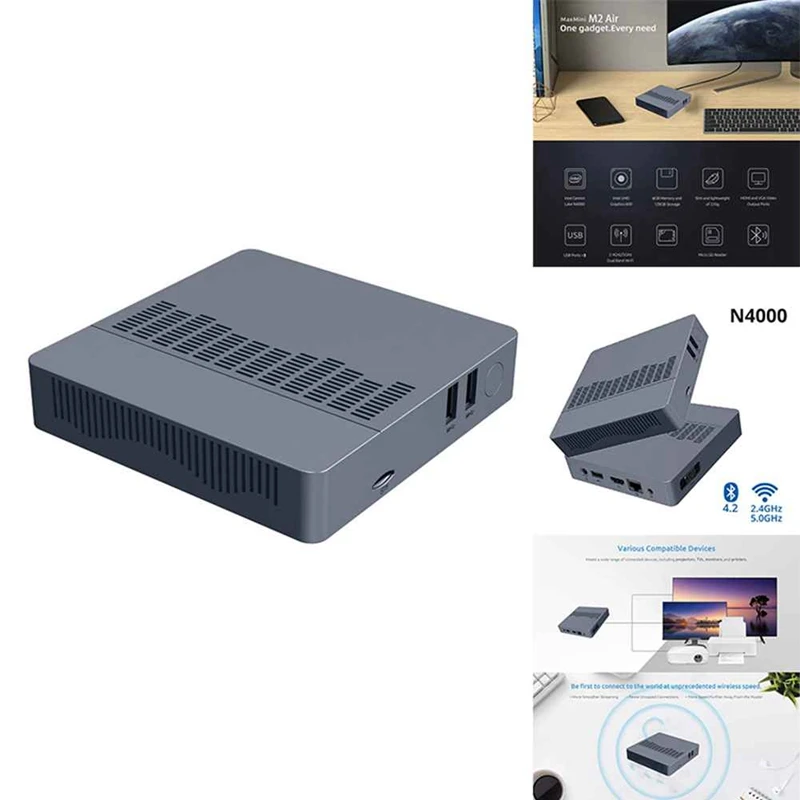 M2 Air Mini PC untuk N4000 CPU Win11, 6GB RAM 128GB ROM Dual-Band Wifi VGA komputer Mini portabel BT4.2