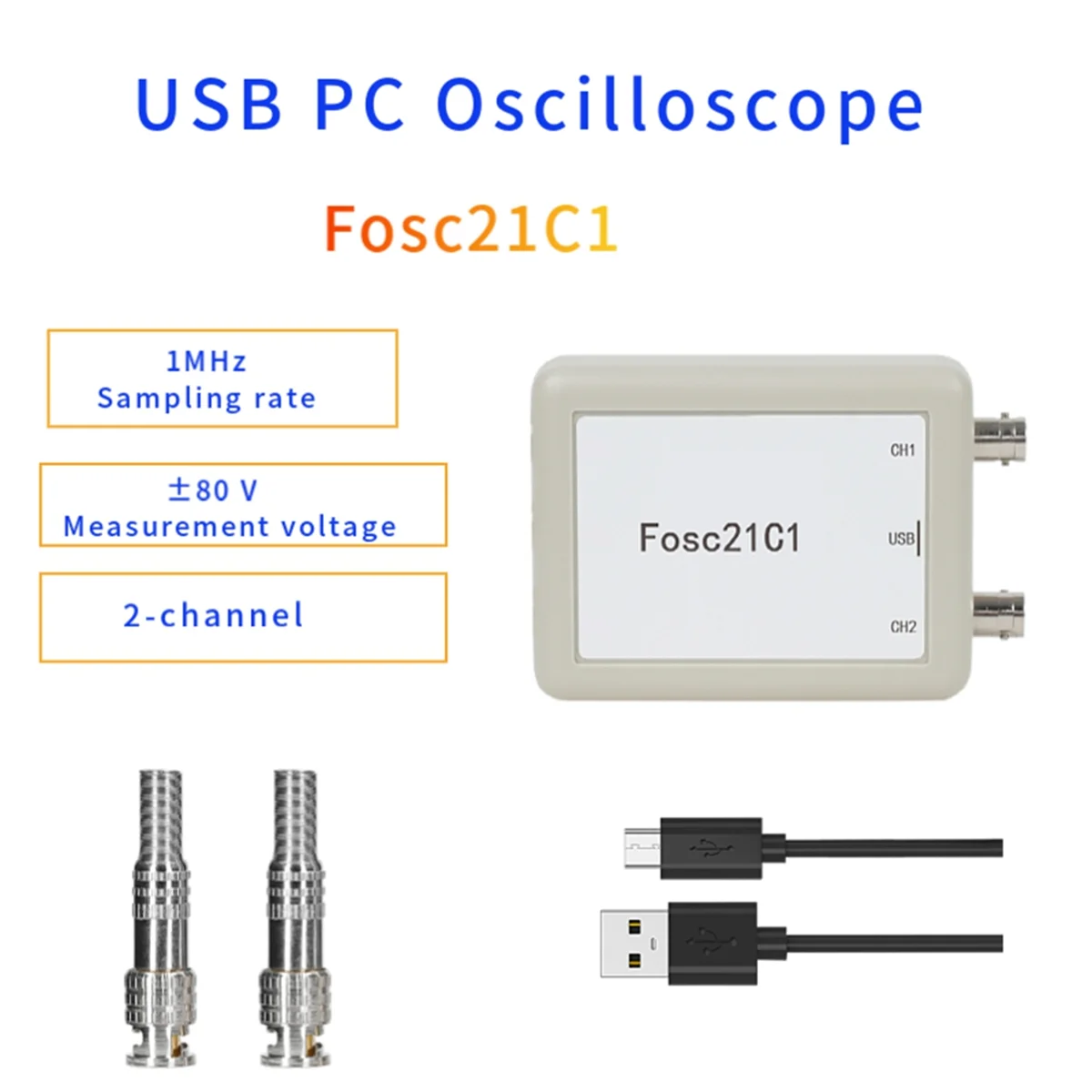 Fosc21C1 2-Channel USB PC Oscilloscope 1Mhz Sampling Rate Portable Oscilloscope MCU Development