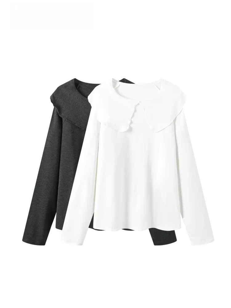 

Loose Long Sve Doll Collar T-irt Women's plus Size Spring Faionable Casual Top Trendy Polyester Fiber Spring 2026