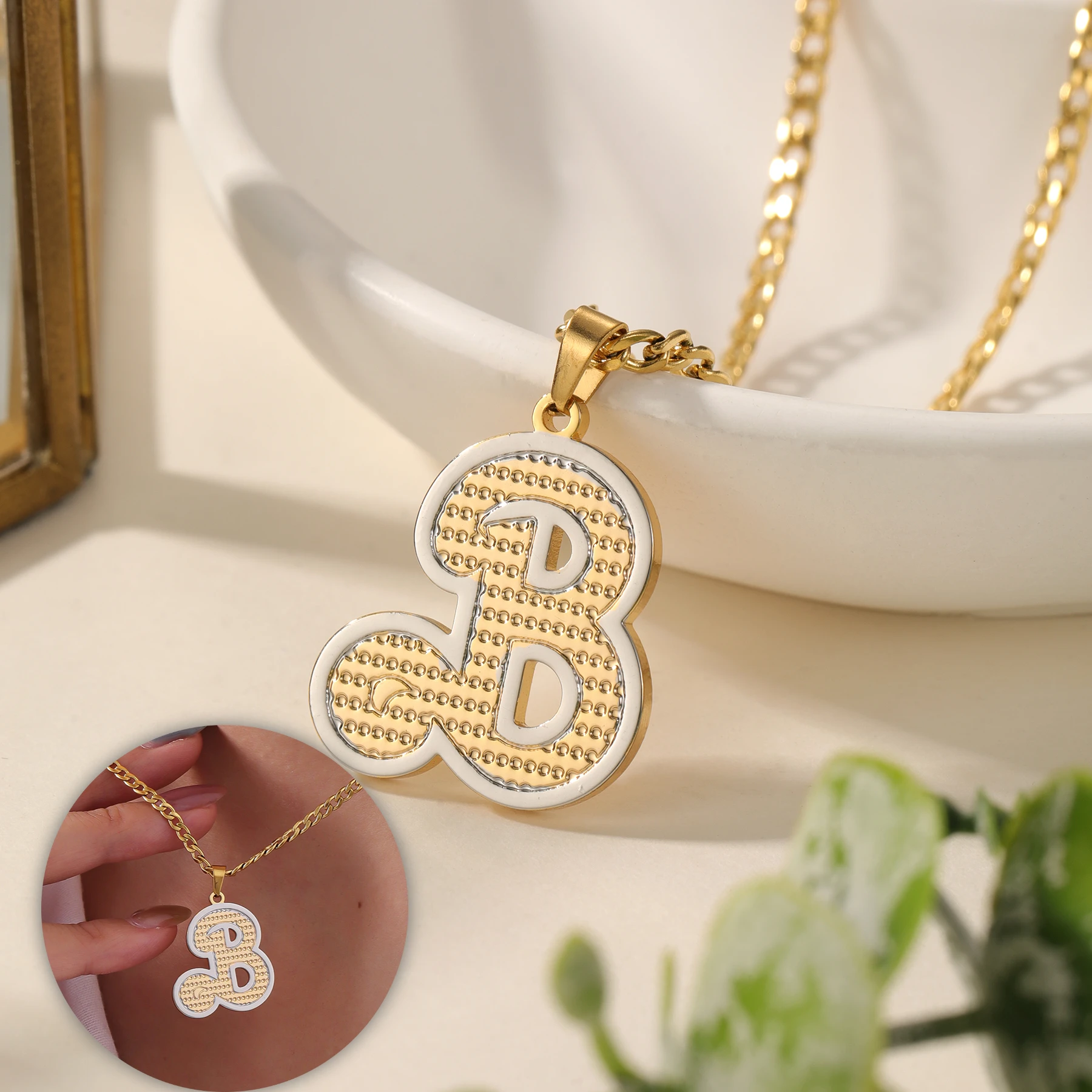 

Персонализация, двухцветное первоначальное ожерелье, 18-каратное позолоченное ожерелье с индивидуальной буквой, роскошные ювелирные изделия, Рождественский подарок для ребенка
