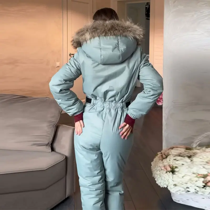 Hooded Women Ski Suit One Piece Ski Suit With Large Fur Collar Waist Cinch Ski Suit With Belt Winter Outdoor Wear 2026 6 Hooded Women Ski Suit One Piece Ski Suit With Large Fur Collar Waist Cinch Ski Suit With Belt Winter Outdoor Wear 2026 6