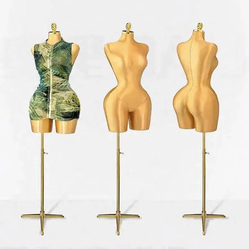 

Sexy Gold Plentiful Adult Female Mannequins Foam Large Size Torso Curved Mannequin Doll Clothing Display Stand Adjustable Base