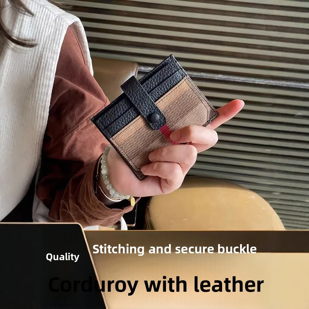 กระเป๋าใส่บัตรแบบบางเฉียบสำหรับผู้หญิง กระเป๋าสตางค์หนังทรงบางหลายช่อง ดีไซน์ลายทางสไตล์วินเทจ อุปกรณ์เสริมสำหรับใช้ในชีวิตประจำวัน