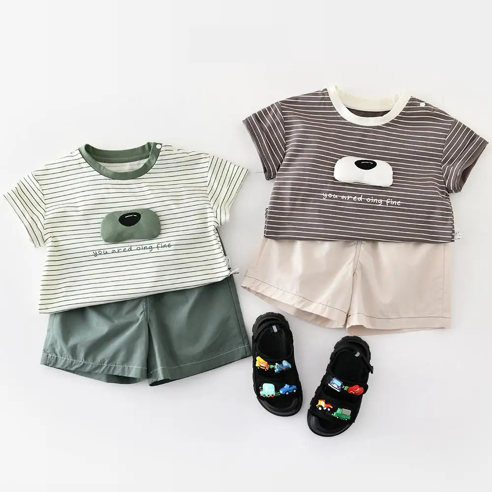 

Baby Short Sleeve T Shirts 2026 Summer New Cute Cartoon Print Boys Girls Thin Striped Tee Kids Cotton Loose Tops Toddler Clothes