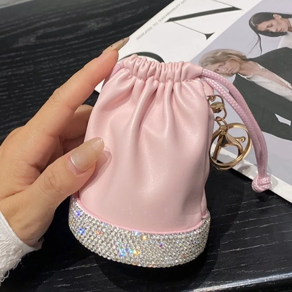 

Light Luxury Bucket Coin Purse Wax Rope with Keychain Drawstring Mini Handbag Versatile Design Lipstick Bag Earphone Storage Bag