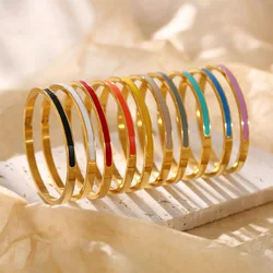 Luxury Colorful Orange Enamel Bangles Bracelets for Women Party Gift Fashion Bangles Original Stainless Steel Jewelry