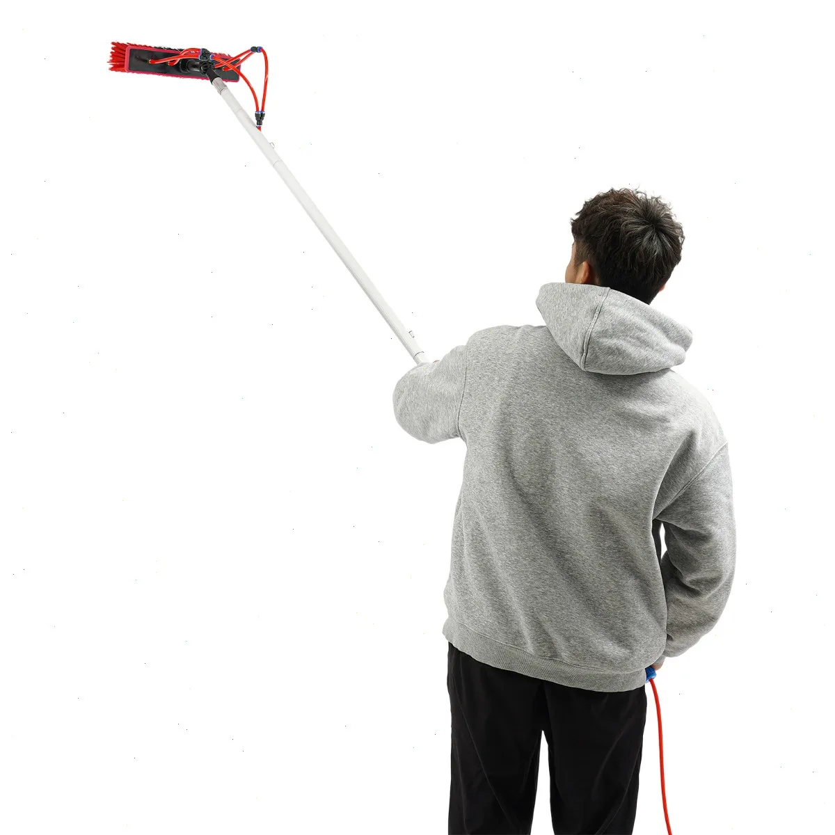 Telescopic Solar Panel Cleaning Brush, Water Fed Pole System, 5m, 35cm Soft Brush, 180° Rotating, 4 Water Outlets, 20m Tube, Aluminum Plastic, Anti Rust, for High Reach Cleaning