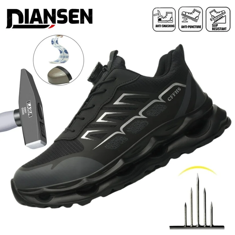 

Rotary Button Safety Shoes Men Steel Toe Sneakers Puncture Proof Work Safety Boots Air Cushion Sport Work Shoes Anti-smash Boots