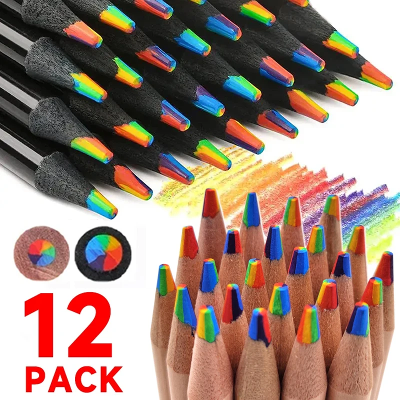 12-1Pcs Pastel 7 Colors Concentric Gradient Rainbow Pencils Colored Pencils for Kids Gift Kawaii Art Painting Drawing Stationery