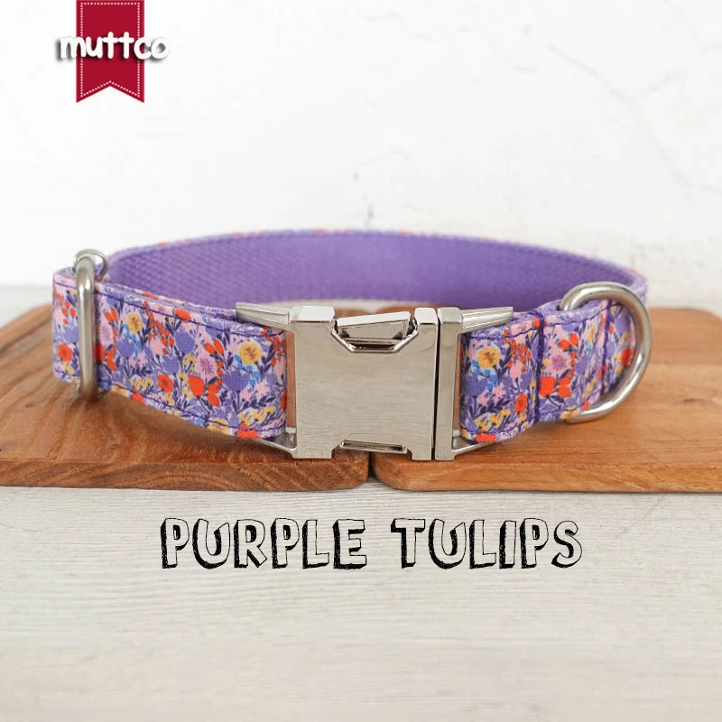 MUTTCO spersonalizowany pies ID tag kołnierz fioletowy tulipany własny projekt regulowany szczeniak tabliczka znamionowa kołnierz 5 rozmiarów UDC123