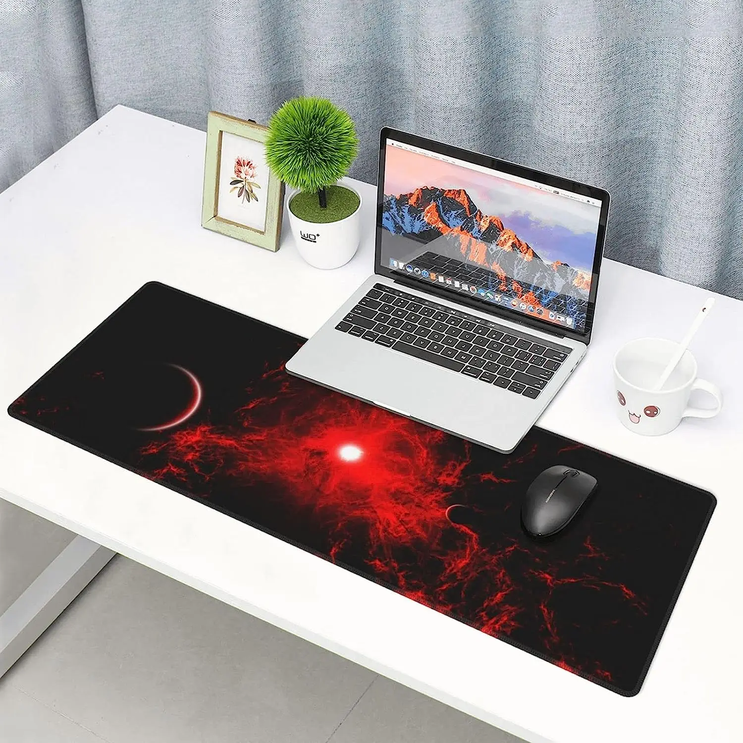 Red and Black Space Gaming Mouse Pad Large Funny Long Galaxy Desk Mats XXL on Top of Desks for Mouse 31.5 X 11.8 inch