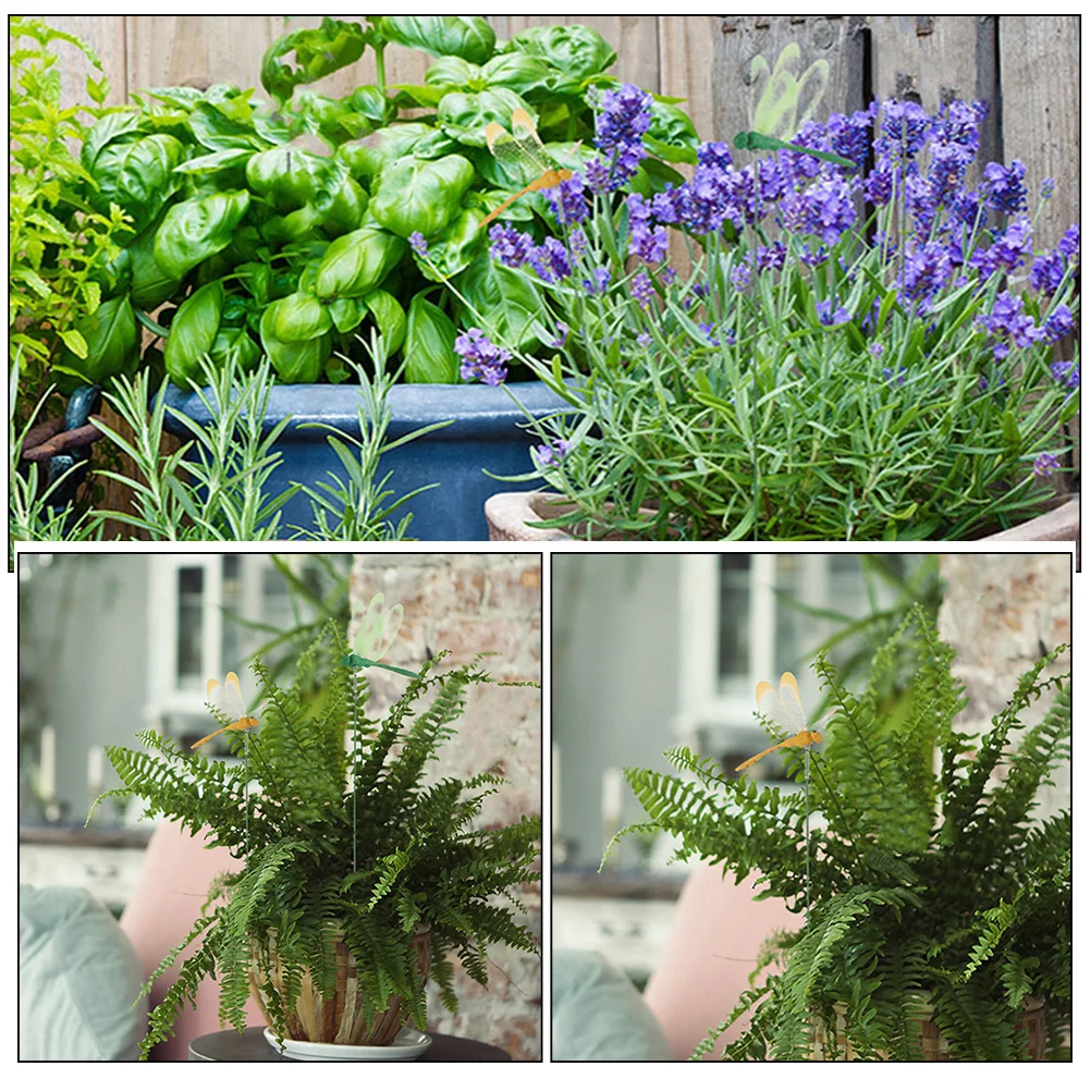 

24pcs Simulation Dragonfly Stakes Garden Decor For Outdoor Lawn Patio Yard Flower Pot Decoration Pvc Stake Ornament