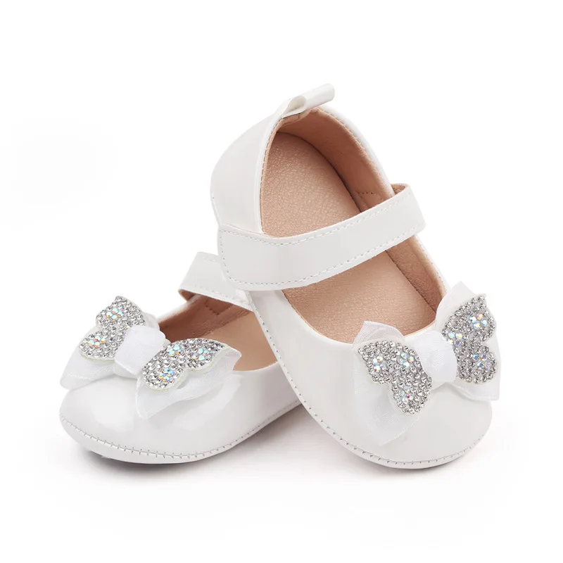 Newborn Baby Shoes Baby Girl Shoes Girl Classic Bowknot Rubber Sole Anti-slip PU Leather Shoes First Walker Toddler Crib Shoes