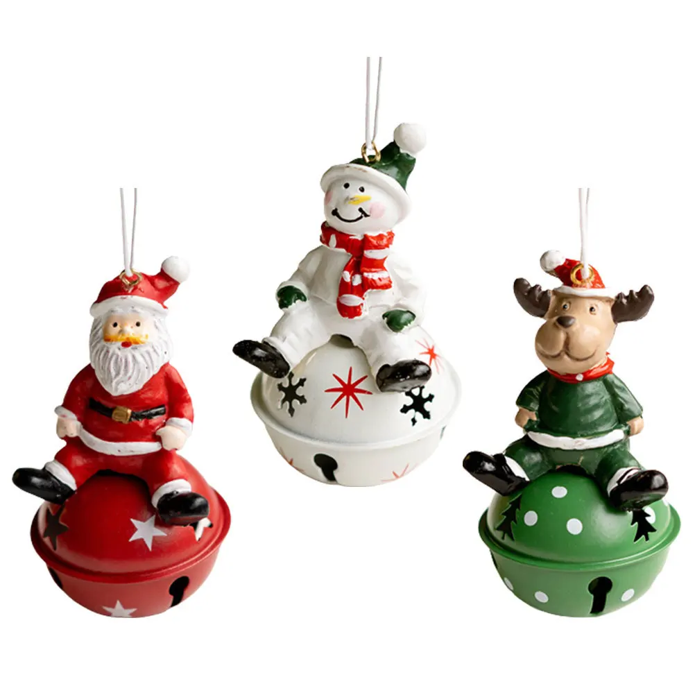 3pcs Christmas Bell Pendants Snowman Elk Santa Claus Design Lightweight Hanging Decor For Xmas Tree Party Home Window
