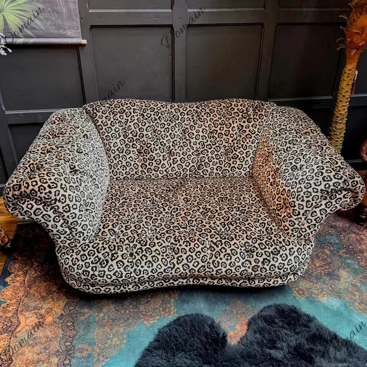 Hi American Leopard Print Fabric Sofa Double Seat Flannel Pattern Chair American Pastoral European Style Furniture Sofa Straight