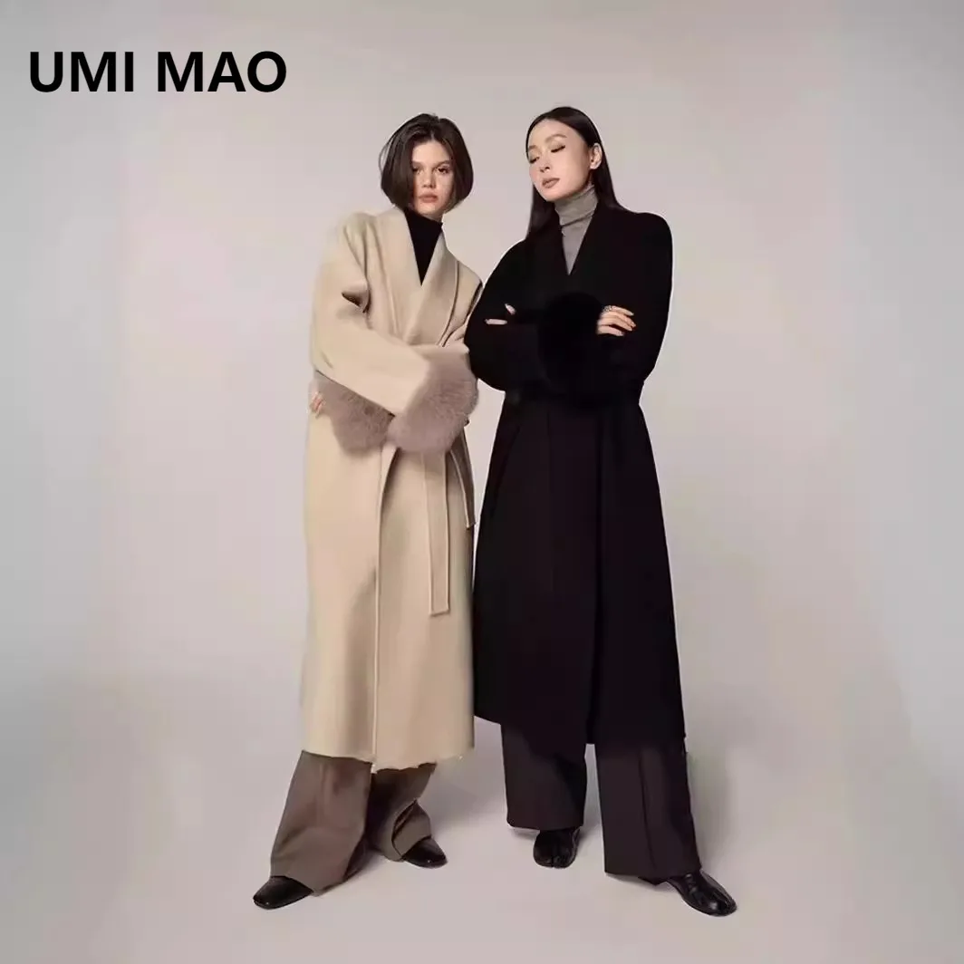 

UMI MAO шерстяное пальто, хлопковое шерстяное двустороннее шерстяное пальто, женское осенне-зимнее съемное пальто из натурального лисьего меха, женское пальто