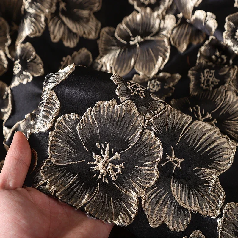 50x145cm Golden Silk Plum Blossom Jacquard Fabric Embossed Texture Embroidery Chinese Style Cheongsam Clothing DIY Sewing Cloth