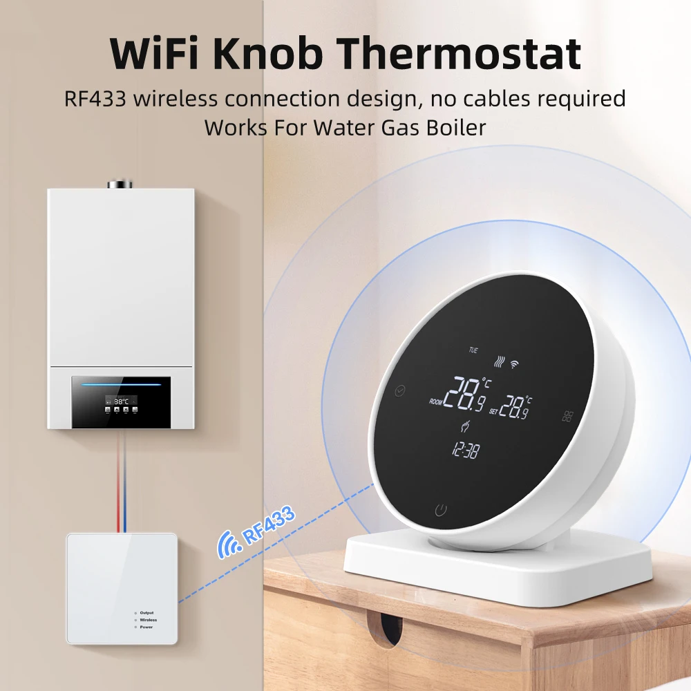 MIUCDA-Smart Wi-Fi Termostato, RF Receptor Sem Fio, Controlador de Temperatura de Água, Caldeira a Gás, Funciona com Alexa, Google Home, Tuya