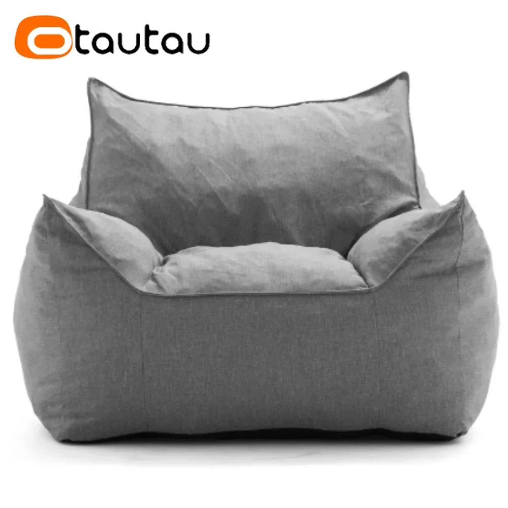 

OTAUTAU Adults Thick Cotton Linen Bean Bag Cover Without Filler Floor Sofa Couch Armchair Lazy Beanbag Chair with Ottoman SF159
