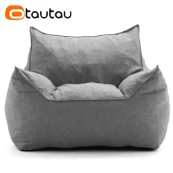 OTAUTAU Adults Thick Cotton Linen Bean Bag Cover Without Filler Floor Sofa Couch Armchair Lazy Beanbag Chair with Ottoman SF159