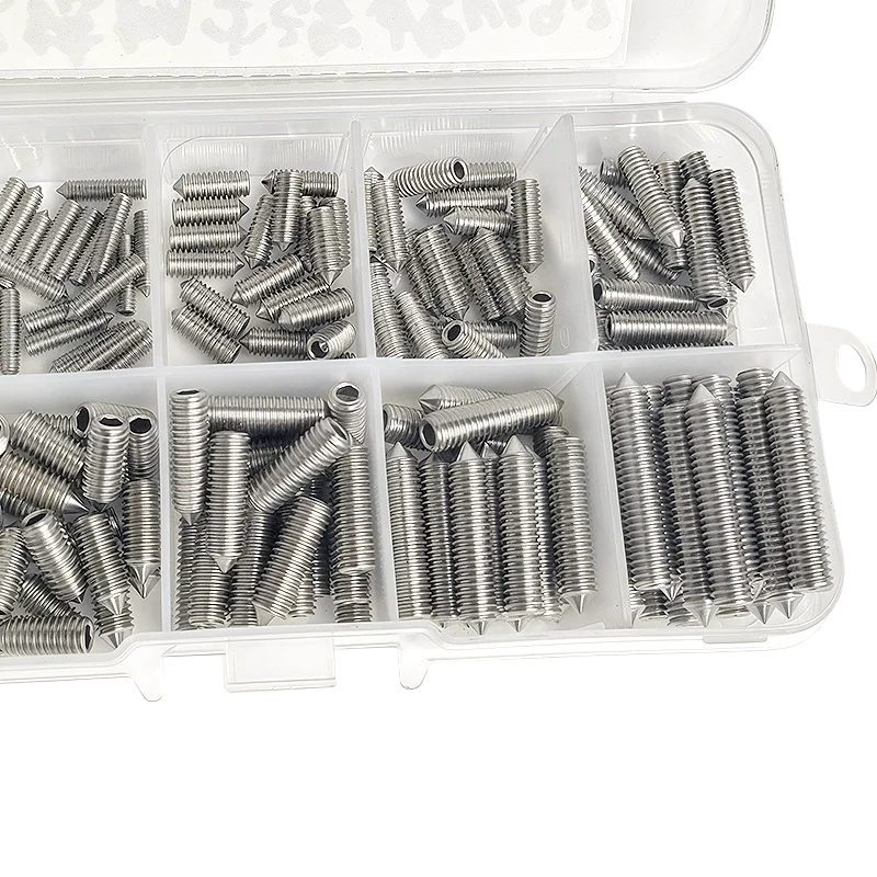 Conjunto de parafusos sem cabeça de ponto sextavado de aço inoxidável DIN914 304 com tamanhos M3, M4, M5, M6, M8, M10 - Alta - variedade de dureza