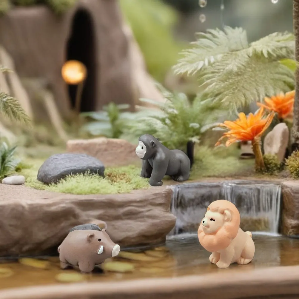 8Pcs Miniature Resin Decor Set Animals Trees for Dollhouse Garden Fairy Scene Micro Landscape Craft Kids Educational Play Kit