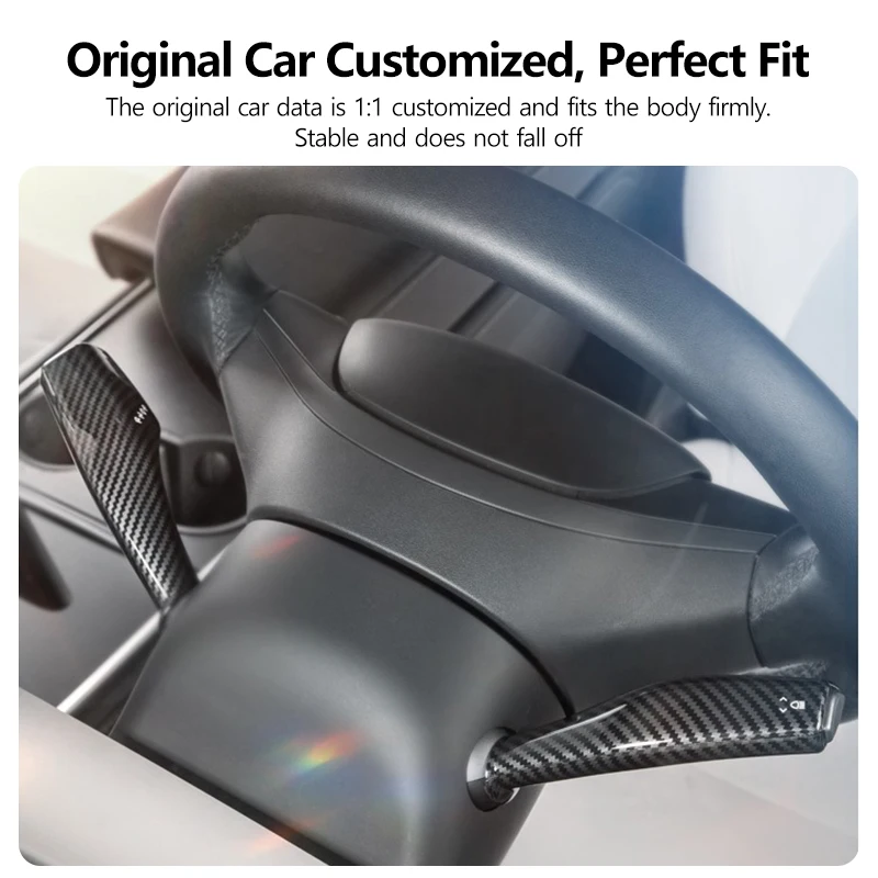 Steering Lever Cover For Tesla Model 3 Y ABS Car Column Shift Knob Cover Decor Carbon Fiber Pattern Gear Lever Decorative Cover