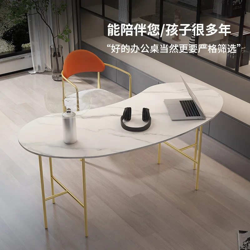 

Modern light luxury desk and chair creative simple rock slab desk minimalist bedroom curved computer table Internet celebrity
