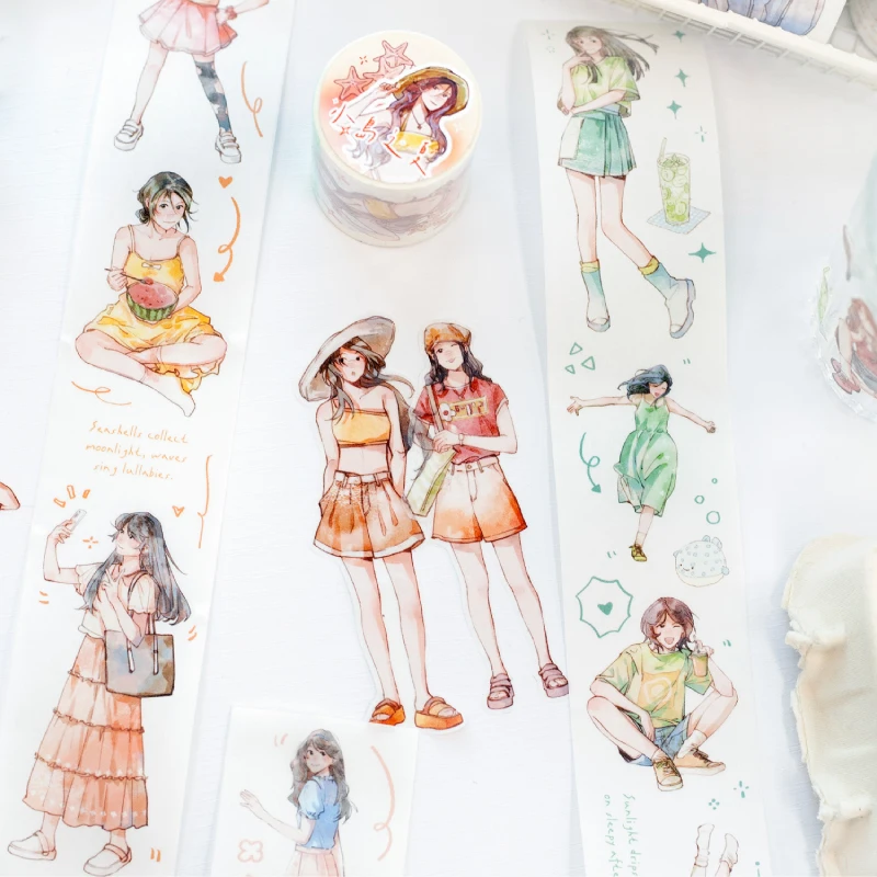 

45mm * 2m/roll Ins Aesthetic Stationery Sticker Summer Salt Girls Washi Tape Masking Junk Journal DIY Material Scrapbook Sticker