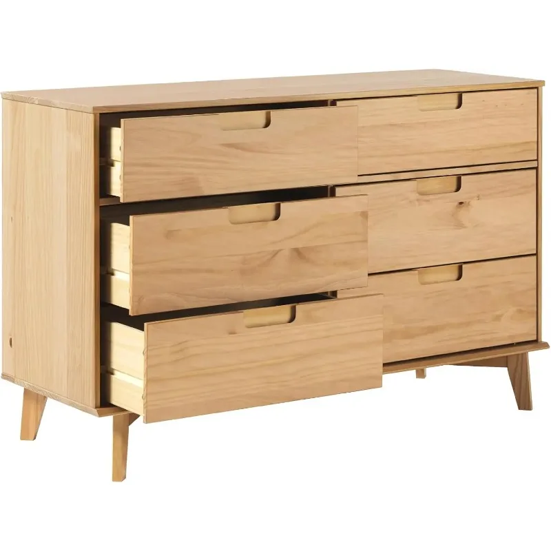جديد، خزانة ذات 6 أدراج بمقبض أخدود من الخشب الصلب، 52 بوصة، من خشب الصنوبر الطبيعي #5