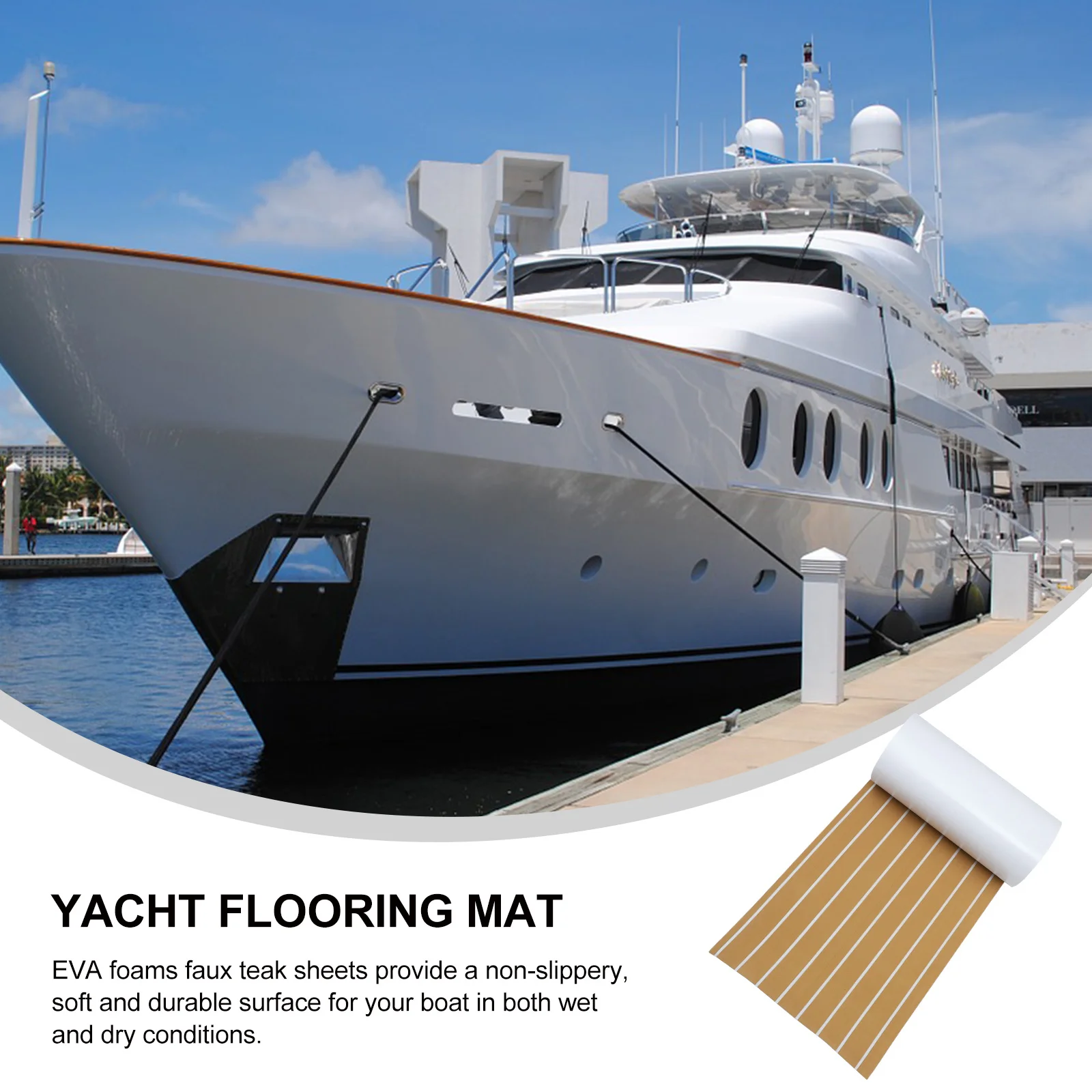 

1 Roll Non-Slip Boat Flooring Mat Eva Faux Teak Decking Sheet Marine Yacht Deck Pad Self-Adhesive Waterproof Shock Absorbing