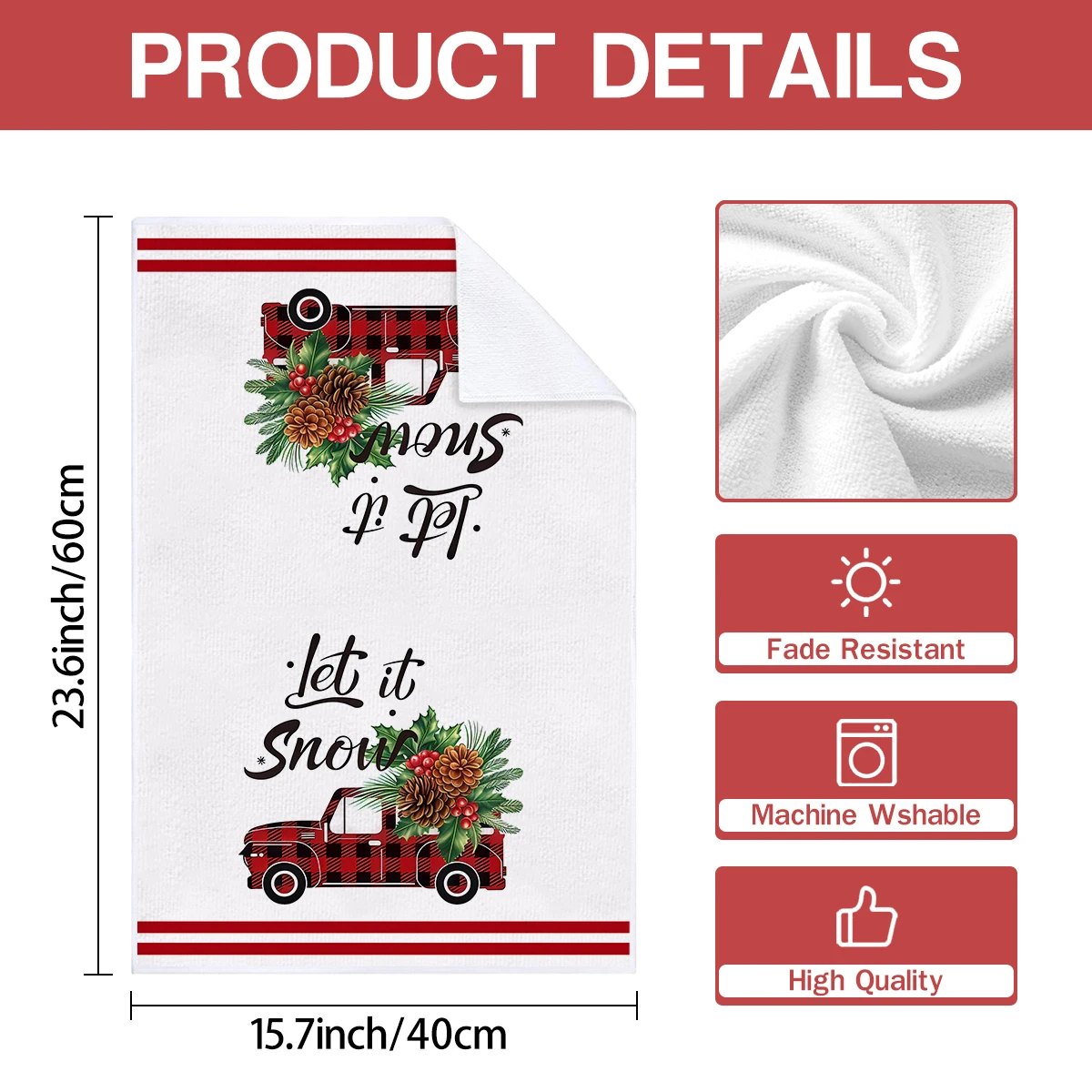 4/6pcs Christmas Kitchen Towels, Christmas Red Buffalo Checkered Pinecone Pattern Dishcloths, Soft and Comfortable