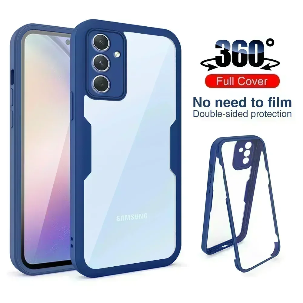 360° Front PET Film Clear Case For Samsung Galaxy A54 5G A34 A14 4G 2023 Samsong A 54 34 14 Acrylic Back Shockproof Cover Fundas