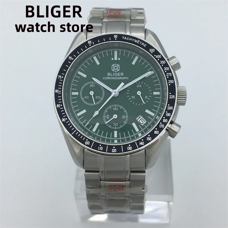 BLIGER40mm quartz multifunctional chronometer commercial sapphire crystal men's watch VK63 movement luminous dial steel band