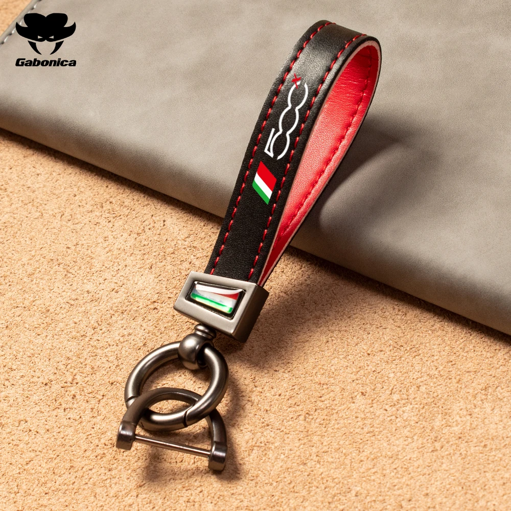 Genuine Leather Car Keychain Key Rings Keyring Car Key Case for Fiat 500 500C 500X 500L Abarth 124 Abarth 595 Car Accessories