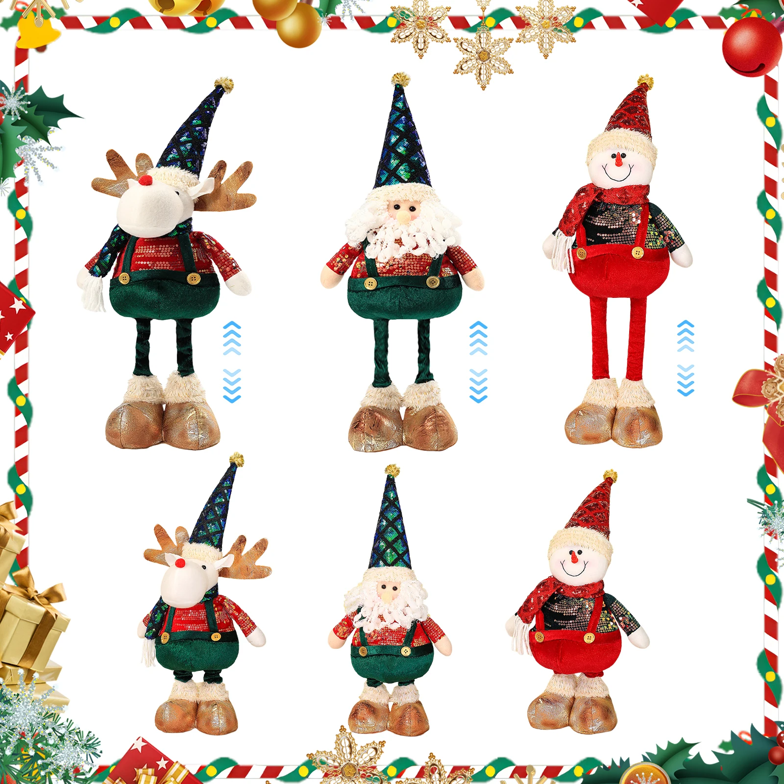 ตุ๊กตาตกแต่งคริสต์มาสแบบตั้งพื้น มีขาสปริงยืดหดได้ ของตกแต่งเทศกาลคริสต์มาส