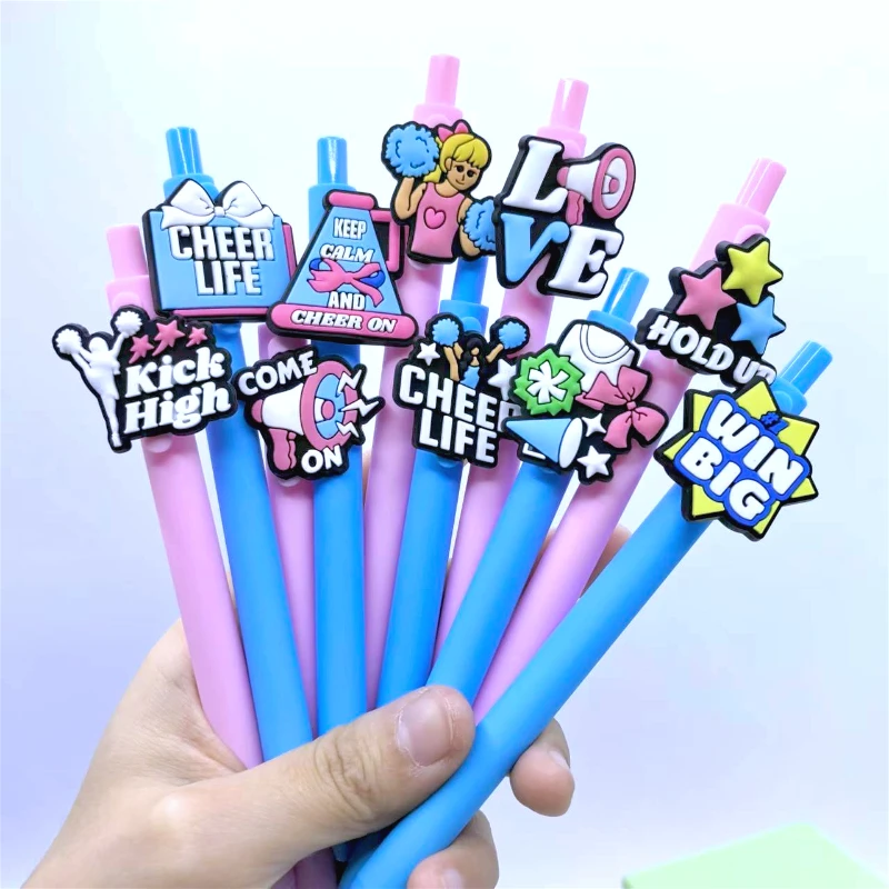 10PCS Dance Cheerleader Series Ballpoint Pens with Cheerleader Stickers, suitable for students. The style is random.