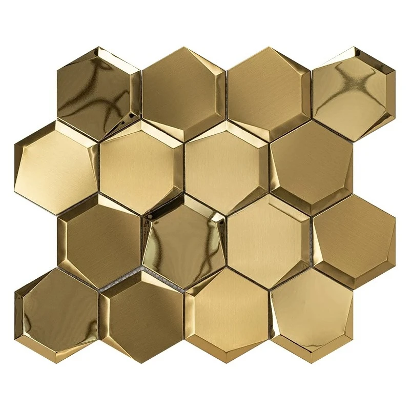 Hexagonal Concave‑Convex 3D Uneven Stainless Steel Mosaic Wall Sticker Modern Tile for Bar Entrance TV Background Wall Decor
