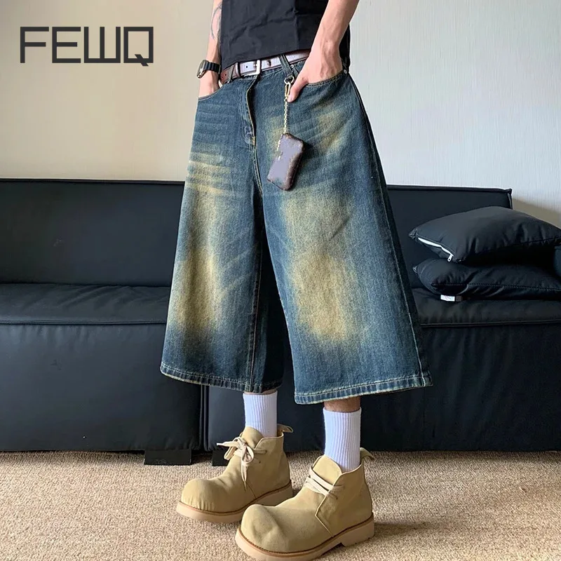 

FEWQ American High Street Wide Leg Cropped Jeans Summer Slim Design Cropped Shorts 2024 Vintage Korea Fashion 24E1075