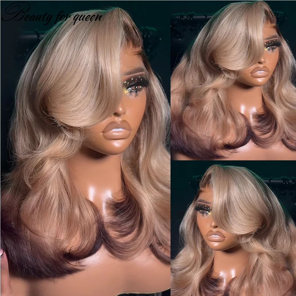 Highlights Blonde Lace Front Wigs Peruvian Human Hair Wigs For Women Pre plucked Ombre Colored Body Wave Lace Front Hair Wig