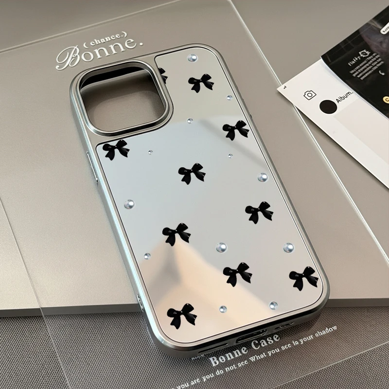 INS Koreanische Perle bogen drucken Spiegel Nette Telefon Fall Für iPhone 17 Air 16 15 Pro Max 14 13 12 11 plus Y2K Abdeckung