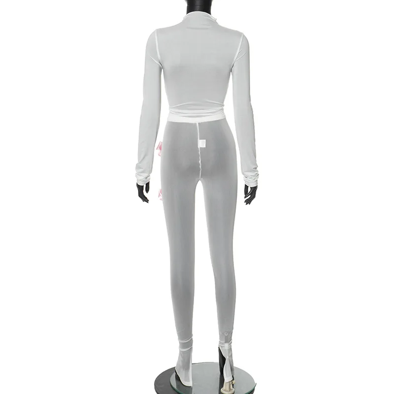 BKLD Women Clothing Summer New Fashion Bow Decoration Long Sleeve Tops Mesh Long Pants Casual Two Piece Sets Sexy Night Clubwear