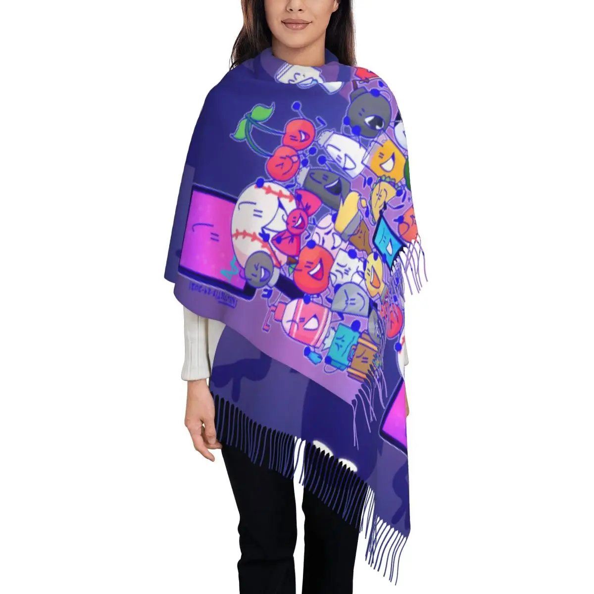 BFDI Inanimate Insanity Cartoon Cachecol para mulheres xales de outono e envoltório batalha para Dream Island Lenço grande xale leve