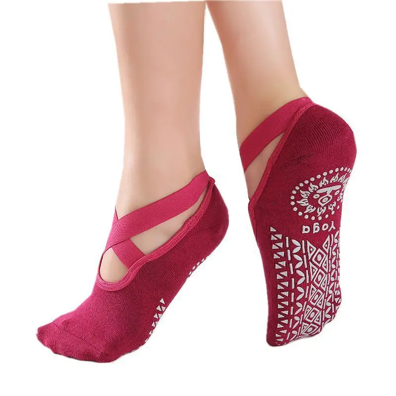 Yoga Pilates Socks for Women Ballet Dance Bandage Cotton Socks Anti-slip Woman Sport Sock Gym Workout Slipper Running Grip Sock