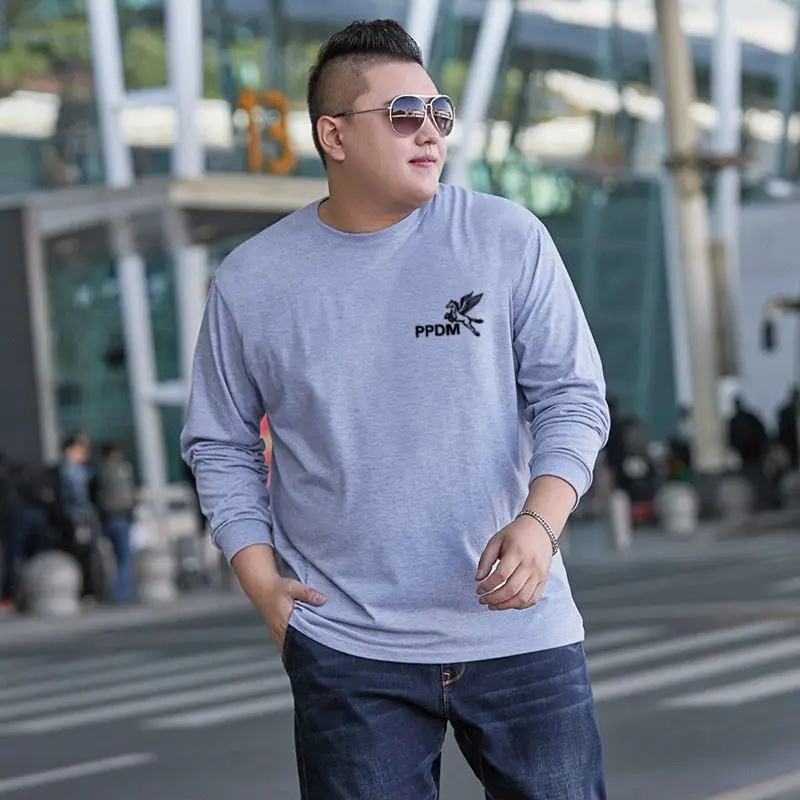 Plus Size Men's Round Neck Long Sleeve T-Shirt Loose Fit Middle-Aged Base Layer Top Autumn New Arrival Casual Inner Wear