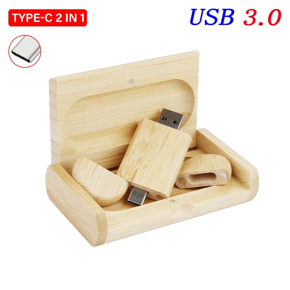 TYPE-C Houten USB 3.0 Flash Drives 128GB Gratis Logo Pen Drive Creatief Bedrijfsgeschenk U Disk 64GB Bamboe Geheugenstick 32GB U disk