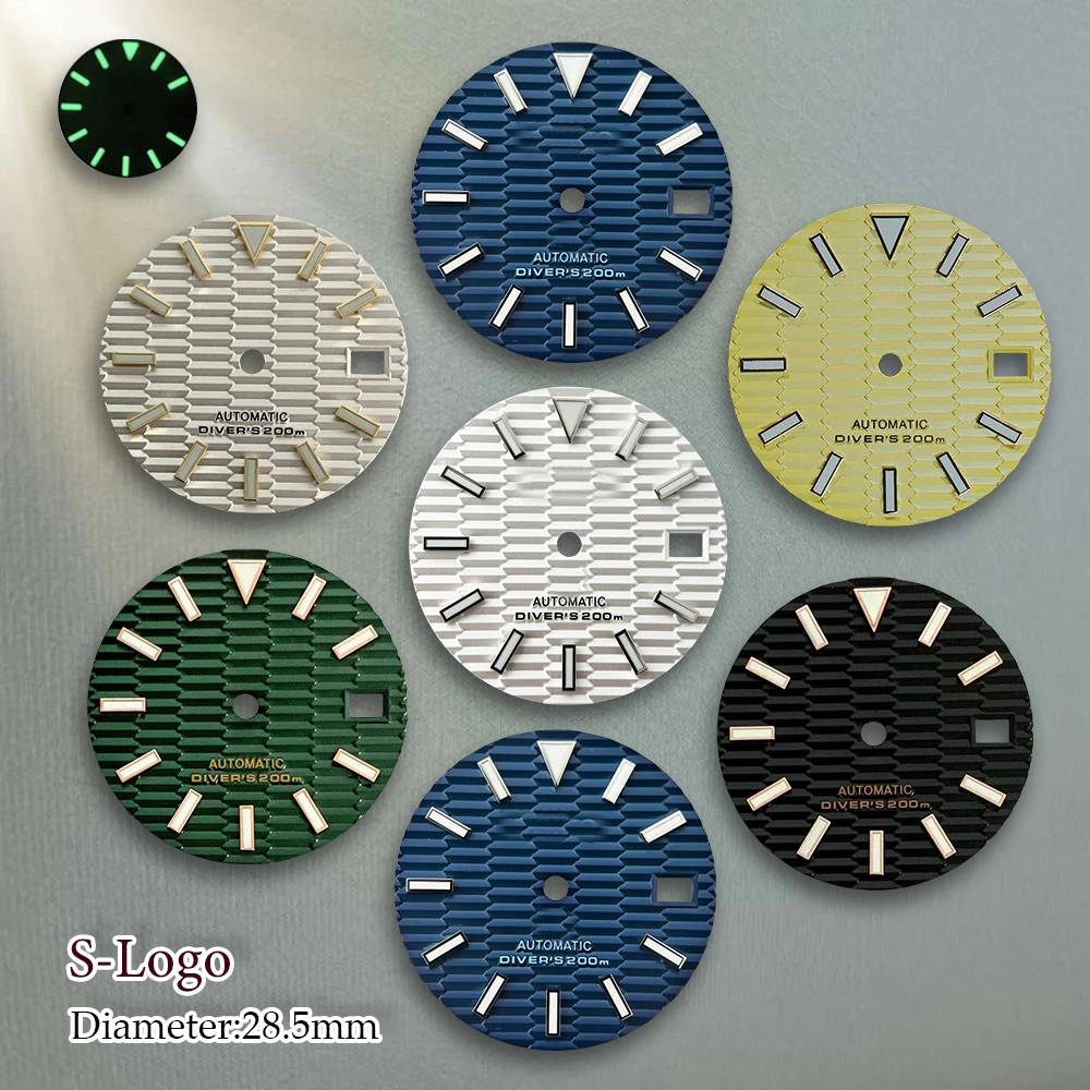 S Logo Dial 28.5mm NH35 SKX007 Dial Fit NH35/NH36/4R/7S Movement Green Luminous 3/3.8/4.2 O'clock Watch Modification Accessories