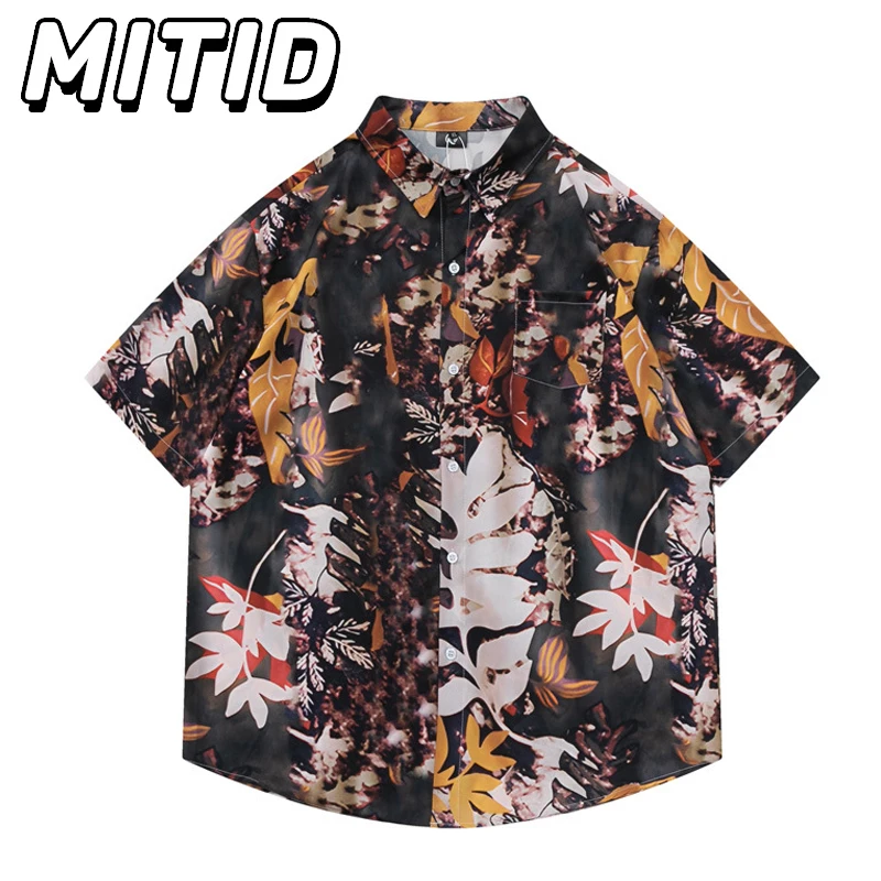 

New Summer Hawaii Shirts Men Fashion Casual Full Print Floral Short Sleeve Shirts Loose Couple Beach Hip Hop Tops Y2k Clothing